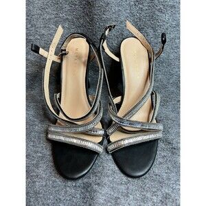 NEW Metaphor Women’s Empress Strappy Black Dress Heels with Rhinestones, Size 9